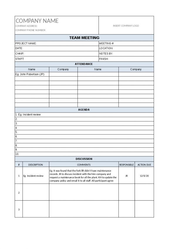 Team Meeting Template, Project management