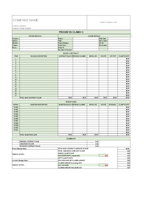 Contractor Invoice template, Project manager