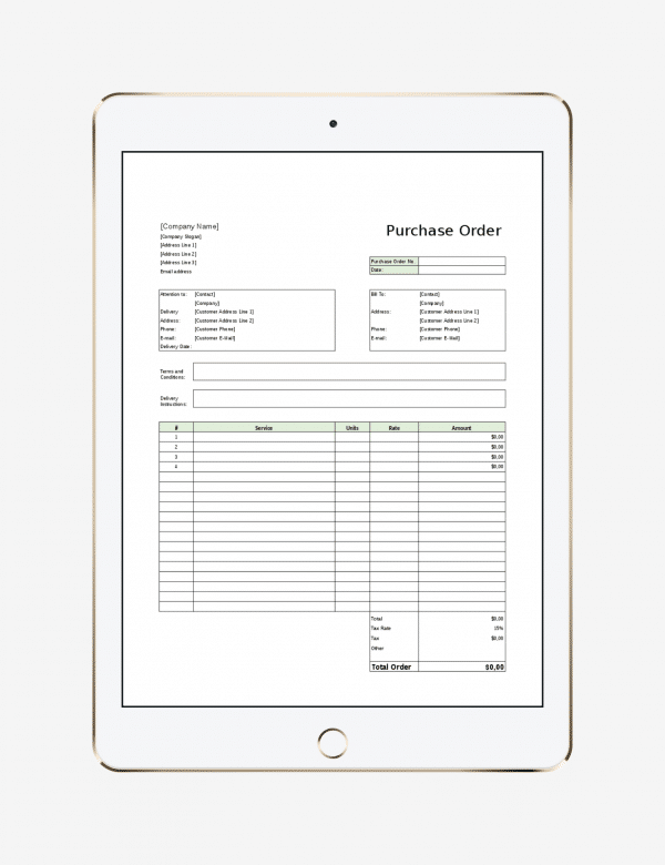 Project management template, Purchase order.