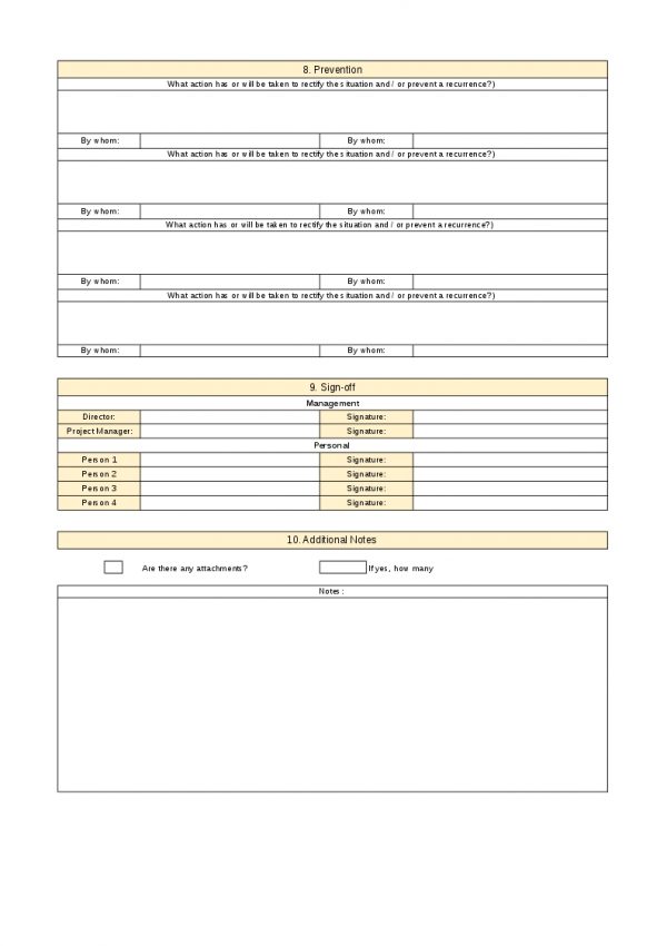 Incident Report template, Project Management.