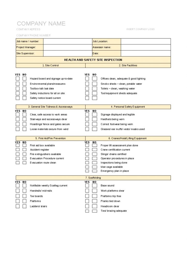 Site Inspection Template Project Manager Store