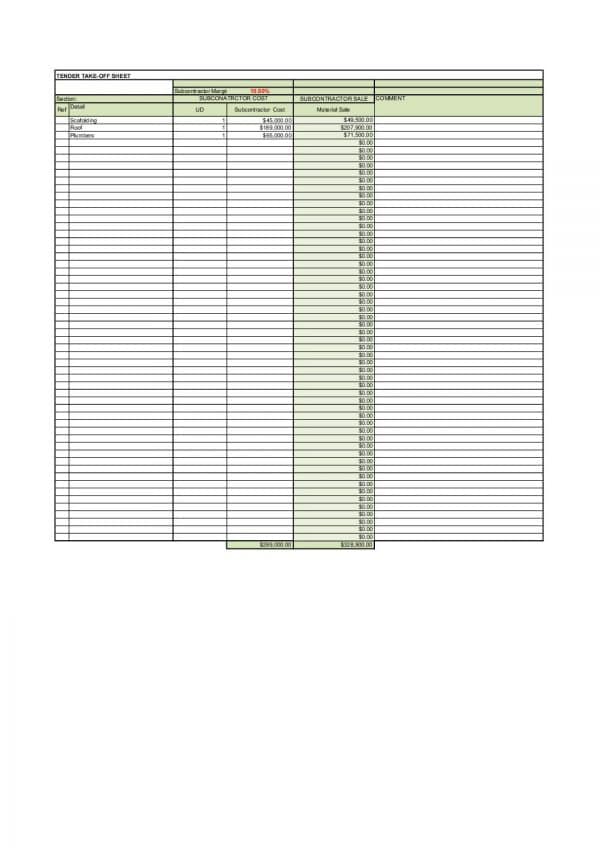 estimate sheet