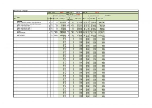 Contractor estimation template